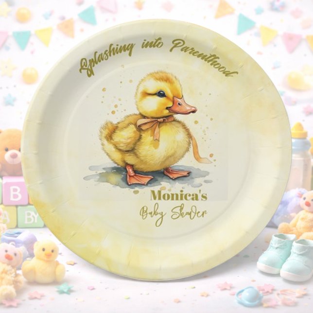 Prato De Papel Watercolor Duckling Splash Gender Neutral  (Criador carregado)