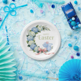 Prato De Papel Watercolor Easter Hydrangea Wreath Cute Bunny
