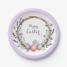 Prato De Papel Watercolor Easter Lavender Wreath Eggs Cute Bunny