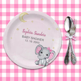 Prato De Papel Watercolor Elephant Baby Shower Girl Pink