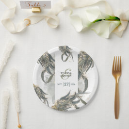 Prato De Papel Watercolor Eucalyptus Deixa Casamento Verde