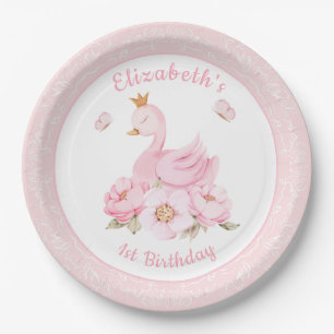 Prato De Papel Watercolor Floral Swan Princess Birthday