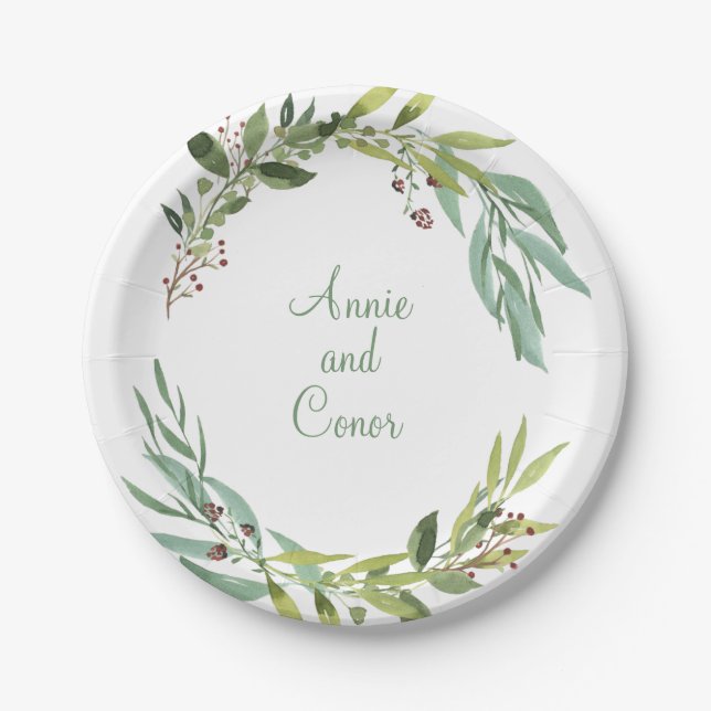 Prato De Papel Watercolor Foliage Wreath (Frente)