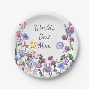 Prato De Papel Watercolor Garden Flowers World's Best Mãe