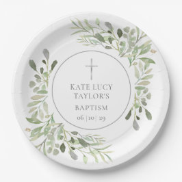 Prato De Papel Watercolor Greenery Baptism Christening