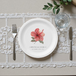 Prato De Papel Watercolor Hibiscus Flower Tropical Aloha Wedding 