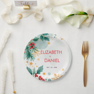 Prato De Papel Watercolor Holly Christmas Paper Plates