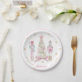Prato De Papel Watercolor Merry Christmas Nutcracker ballet pink