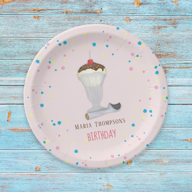 Prato De Papel Watercolor Modern Rustic Sorvete Sundae (Criador carregado)
