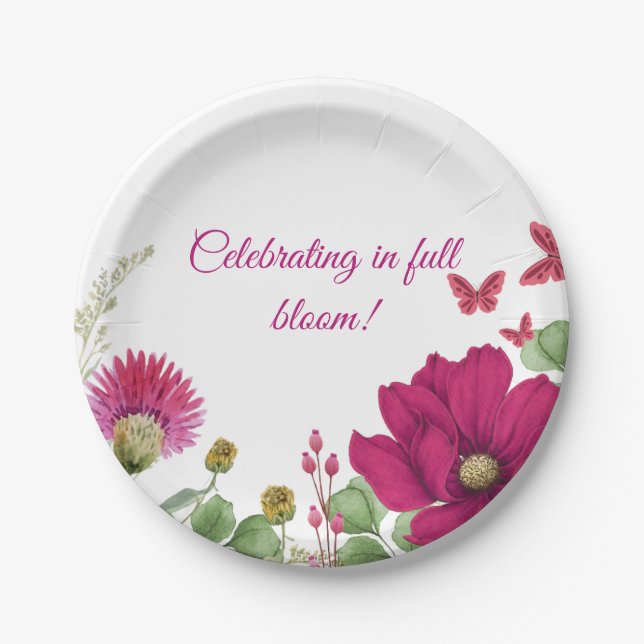 Prato De Papel Watercolor Pink Floral Party Plate (Frente)