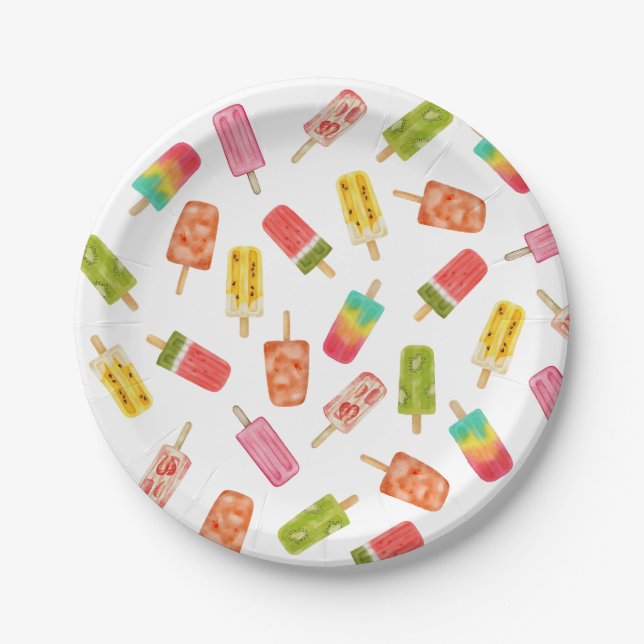 Prato De Papel Watercolor Popsicles Summer birthday party  (Frente)