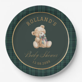 Prato De Papel  Watercolor preppy plaid teddy bear baby shower