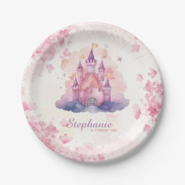 Prato De Papel Watercolor Princess Castle Babygirl primeiro anive
