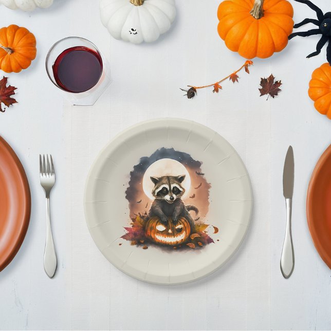 Prato De Papel Watercolor Raccoon Halloween (Criador carregado)
