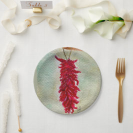 Prato De Papel Watercolor Red Chile Ristra Novo México