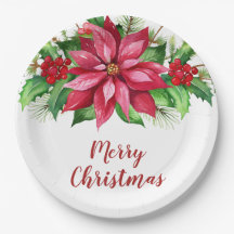 Watercolor Red Poinsettia Floral Natal