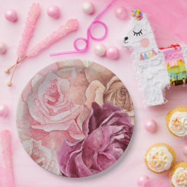 Prato De Papel "Watercolor Rosa Paper Napkins - Elegante Floral D