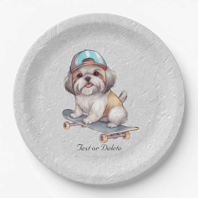 Prato De Papel Watercolor Shih Tzu Paper Plate (Frente)