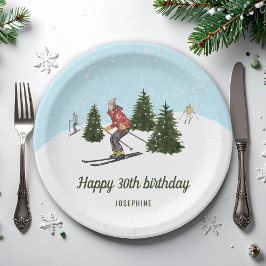 Prato De Papel Watercolor Skiers Custom Ski Trip Birthday Party