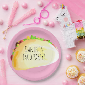 Prato De Papel Watercolor Taco Party Birthday
