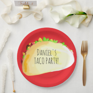 Prato De Papel Watercolor Taco Party Birthday