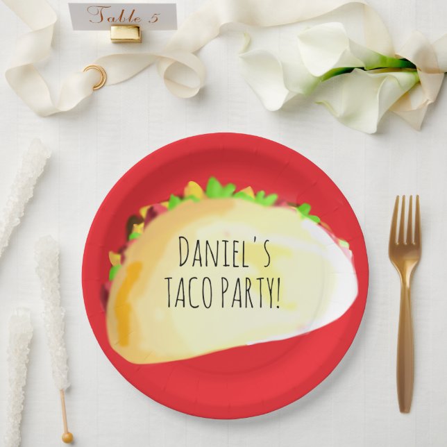 Prato De Papel Watercolor Taco Party Birthday (Casamento)