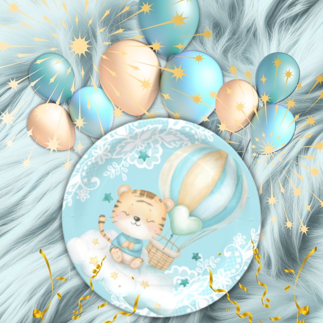 Prato De Papel Watercolor Tiger & Balloon birthday paper Plates (Criador carregado)