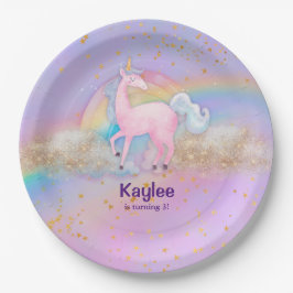 Prato De Papel Watercolor Unicorn Holographic