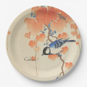 Prato De Papel Watercolor Vintage Impressão Japonês Com Pássaro