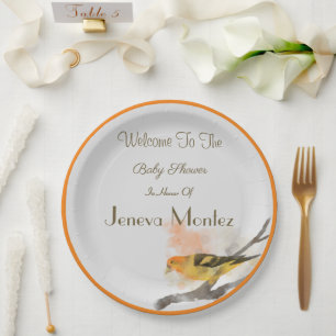 Prato De Papel Watercolor Western Tanager Yellow Bird Branch