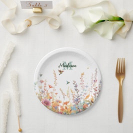 Prato De Papel Watercolor Wildflowers Monogram Personalized Name