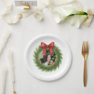 Prato De Papel Watercolor Wreath Foto Moderna Natal