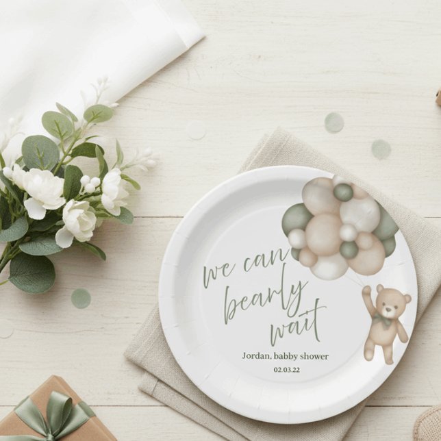 Prato De Papel We Can Bearly Wait Baby Shower Plates (Criador carregado)