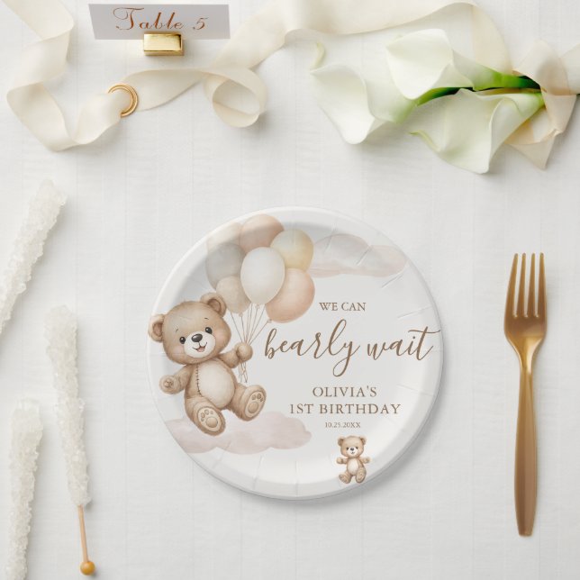 Prato De Papel We Can Bearly Wait Birthday (Casamento)