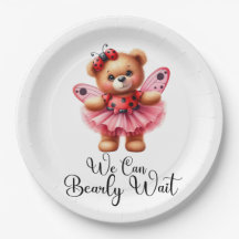 We Can Bearly Wait Girl Baby Paper Plates