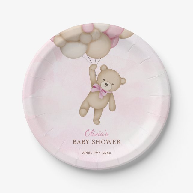 Prato De Papel We Can Bearly Wait Pink Baby Shower (Frente)