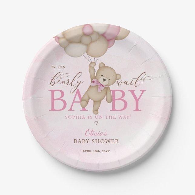 Prato De Papel We Can Bearly Wait Pink Baby Shower (Frente)