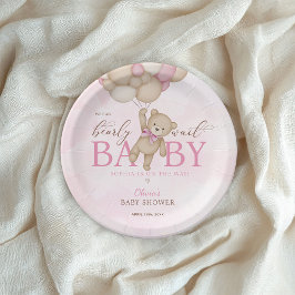 Prato De Papel We Can Bearly Wait Pink Baby Shower