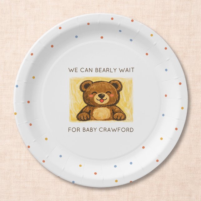 Prato De Papel We Can Bearly Wait! Simple Hand Drawn Baby Shower (Criador carregado)