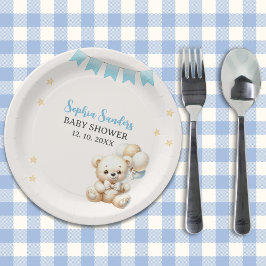 Prato De Papel "We Can Bearly Wait Watercolor Bear Baby Shower