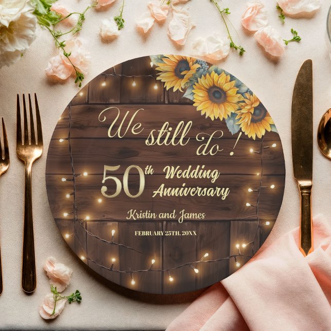 Prato De Papel We Still Do 50th Wedding Anniversary String Lights (Criador carregado)