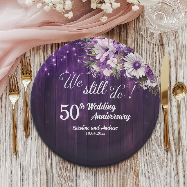 Prato De Papel We Still Do 50th Wedding Anniversary String Lights (Criador carregado)
