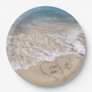 Prato De Papel Wedding Beach Hearts com Nomes