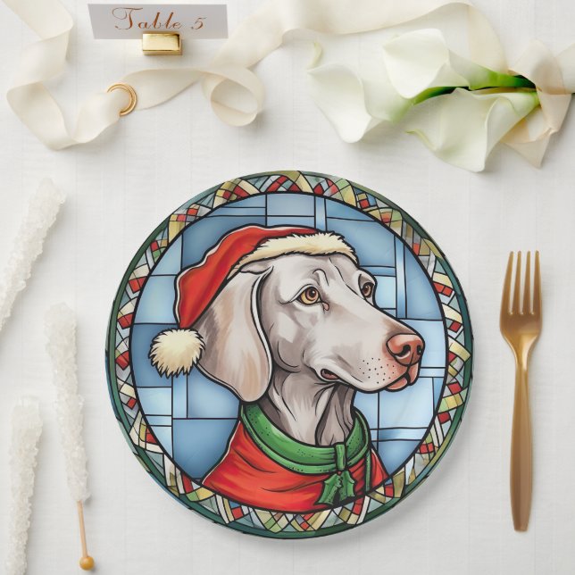 Prato De Papel Weimaraner - Vidro Manchado Natal (Casamento)