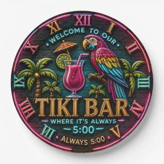 Prato De Papel Welcome to Our Tiki Bar Neon Tropical Parrot