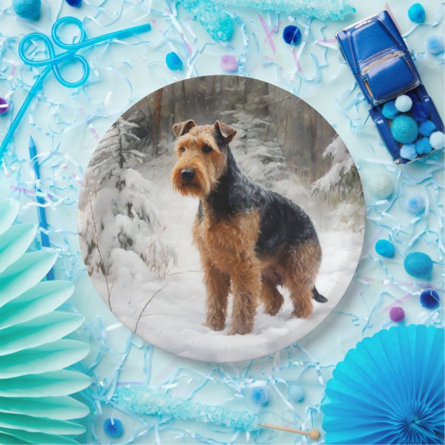 Prato De Papel Welsh Terrier Deixe Nevar Natal  (Festa)