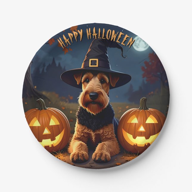 Prato De Papel Welsh Terrier Halloween (Frente)