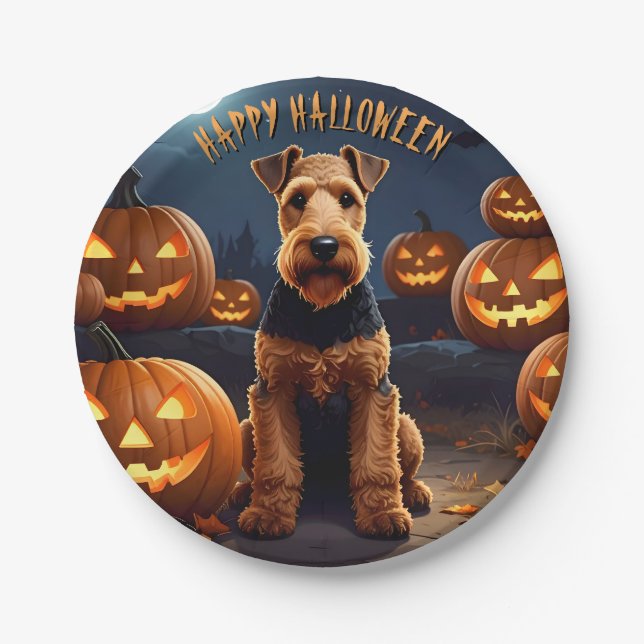 Prato De Papel Welsh Terrier Halloween (Frente)