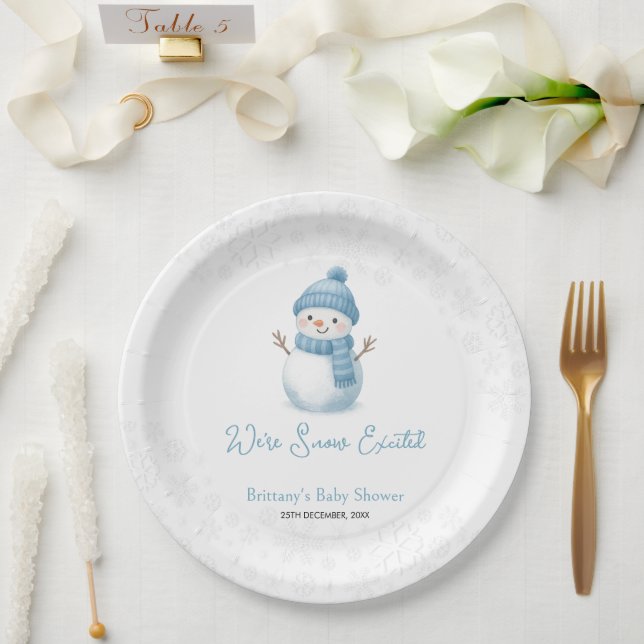 Prato De Papel We're Snow Excited Snowmen Boy Baby Shower (Casamento)