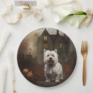 Prato De Papel West Highland White Terrier Dia das Bruxas Assusta